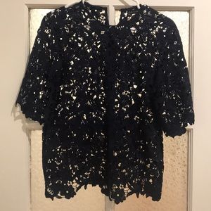 Zara S Navy short sleeved lace top